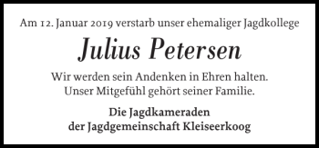 Traueranzeige von Julius Petersen von Nordfriesland Tageblatt
