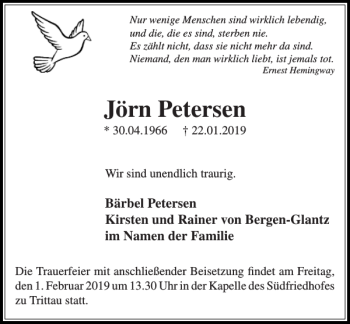 Traueranzeige von Jörn Petersen von Stormarner Tageblatt