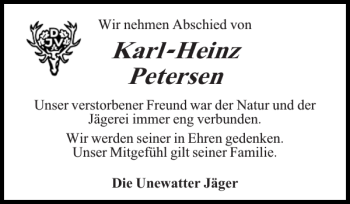 Traueranzeige von Karl-Heinz Petersen von Flensburger Tageblatt