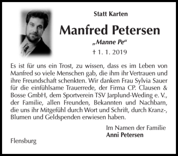 Traueranzeige von Manfred Petersen von Flensburger Tageblatt