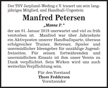 Traueranzeige von Manfred Petersen von Flensburger Tageblatt
