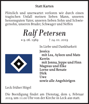 Traueranzeige von Ralf Petersen von Husumer Nachrichten