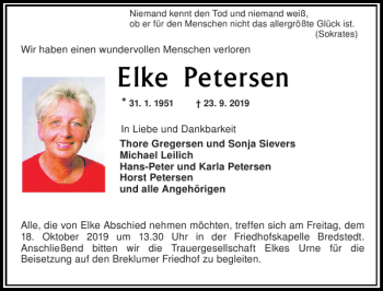 Traueranzeige von Elke Petersen von Husumer Nachrichten