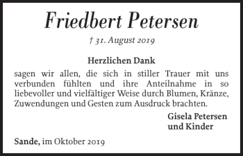 Traueranzeige von Friedbert Petersen von Nordfriesland Tageblatt