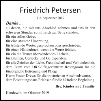 Traueranzeige von Friedrich Petersen von Flensburger Tageblatt