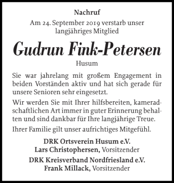 Traueranzeige von Gudrun Fink-Petersen von Husumer Nachrichten