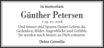 Traueranzeige von Günther Petersen von Husumer Nachrichten