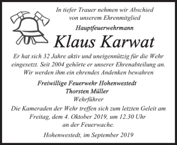 Traueranzeige von Hohenwestedt im von Landeszeitung