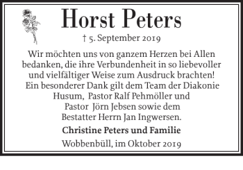Traueranzeige von Horst Peters von Husumer Nachrichten