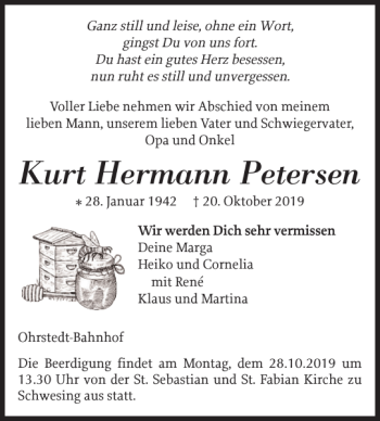 Traueranzeige von Kurt Hermann Petersen von Husumer Nachrichten