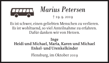 Traueranzeige von Marius Petersen von Flensburger Tageblatt