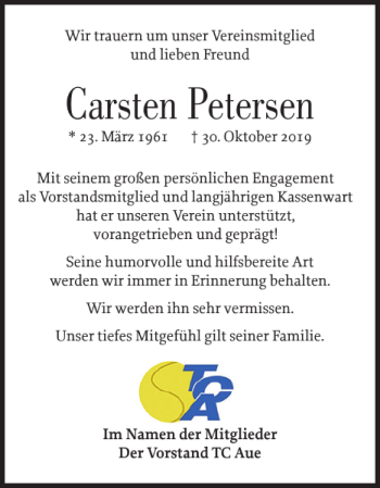 Traueranzeige von Carsten Petersen von Wedel-Schulauer Tageblatt