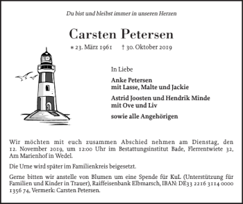 Traueranzeige von Carsten Petersen von Wedel-Schulauer Tageblatt