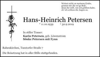 Traueranzeige von Hans-Heinrich Petersen von Schlei-Bote