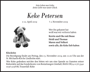 Traueranzeige von Keke Petersen von Nordfriesland Tageblatt