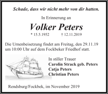Traueranzeige von Volker Peters von Landeszeitung