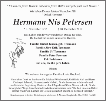 Traueranzeige von Hermann Nis Petersen von Husumer Nachrichten