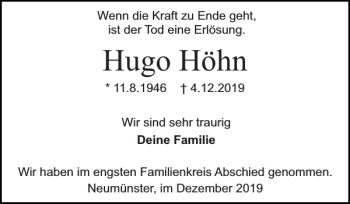 Traueranzeige von Hugo Höhn von Holsteinischer Courier