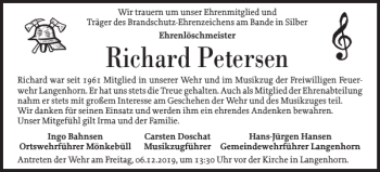 Traueranzeige von Richard Petersen von Husumer Nachrichten