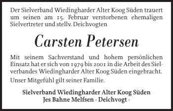 Traueranzeige von Carsten Petersen von Nordfriesland Tageblatt