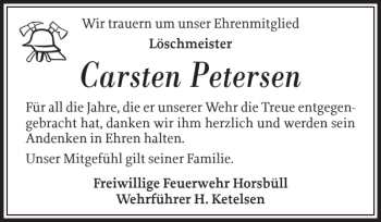 Traueranzeige von Carsten Petersen von Nordfriesland Tageblatt