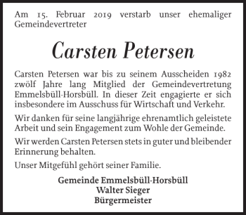 Traueranzeige von Carsten Petersen von Nordfriesland Tageblatt