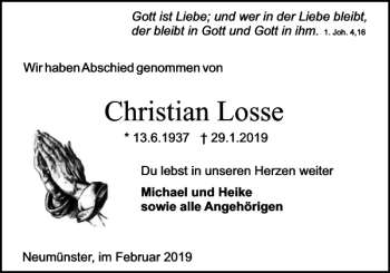 Traueranzeige von Christian Losse von Holsteinischer Courier