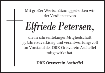 Traueranzeige von Elfriede Petersen von Eckernförder Zeitung