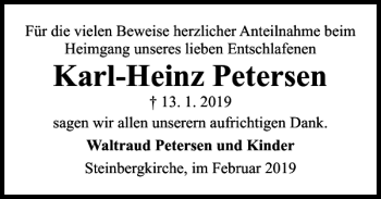 Traueranzeige von Karl-Heinz Petersen von Flensburger Tageblatt