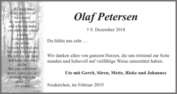 Traueranzeige von Olaf Petersen von Flensburger Tageblatt