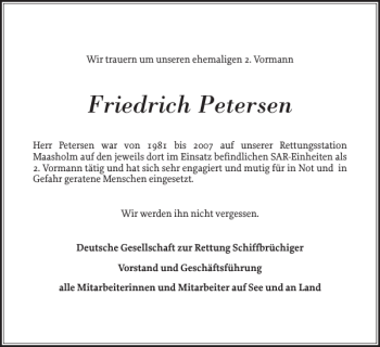 Traueranzeige von Friedrich Petersen von Schlei-Bote