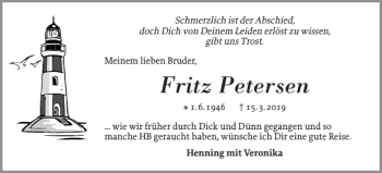 Traueranzeige von Fritz Petersen von Schlei-Bote