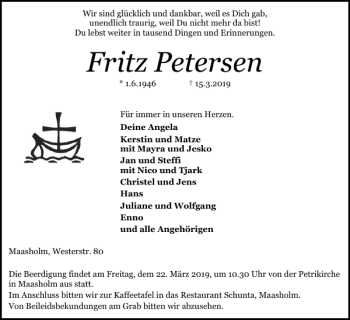 Traueranzeige von Fritz Petersen von Schlei-Bote