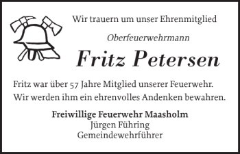 Traueranzeige von Fritz Petersen von Schlei-Bote