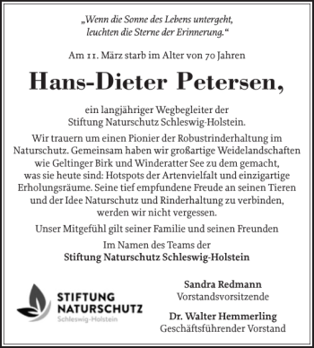 Traueranzeige von Hans-Dieter Petersen von Flensburger Tageblatt