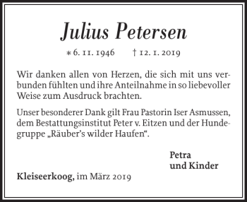 Traueranzeige von Julius Petersen von Nordfriesland Tageblatt