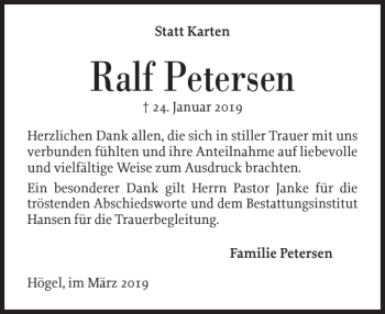 Traueranzeige von Ralf Petersen von Husumer Nachrichten