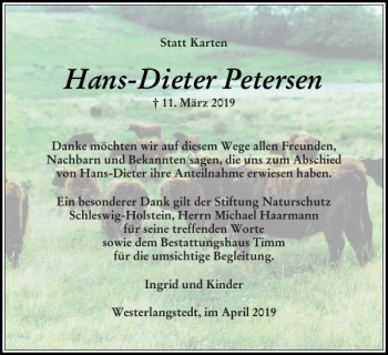 Traueranzeige von Hans-Dieter Petersen von Flensburger Tageblatt