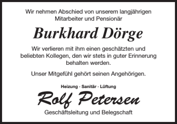 Traueranzeige von Rolf Petersen von Landeszeitung