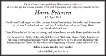 Traueranzeige von Harro Petersen von Flensburger Tageblatt