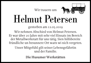 Traueranzeige von Helmut Petersen von Husumer Nachrichten