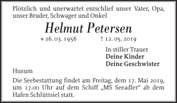 Traueranzeige von Helmut Petersen von Husumer Nachrichten