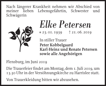 Traueranzeige von Elke Petersen von Flensburger Tageblatt