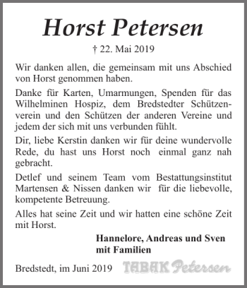 Traueranzeige von Horst Petersen von Husumer Nachrichten