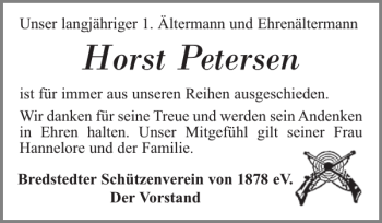 Traueranzeige von Horst Petersen von Husumer Nachrichten