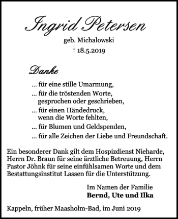 Traueranzeige von Ingrid Petersen von Schlei-Bote