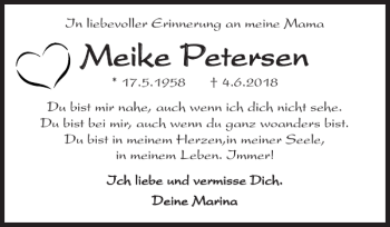 Traueranzeige von Meike Petersen von Schleswiger Nachrichten