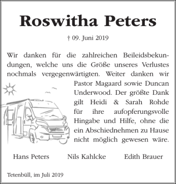 Traueranzeige von Roswitha Peters von Husumer Nachrichten