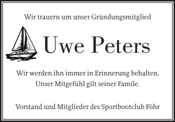 Traueranzeige von Uwe Peters von Der Insel-Bote