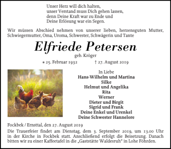 Traueranzeige von Elfriede Petersen von Landeszeitung